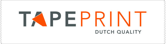 Witte tape bedrukken in 2 kleuren met logo.